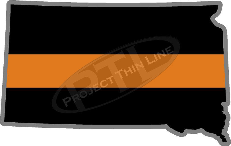 5" South Dakota SD Thin Orange Line Black State Shape Sticker