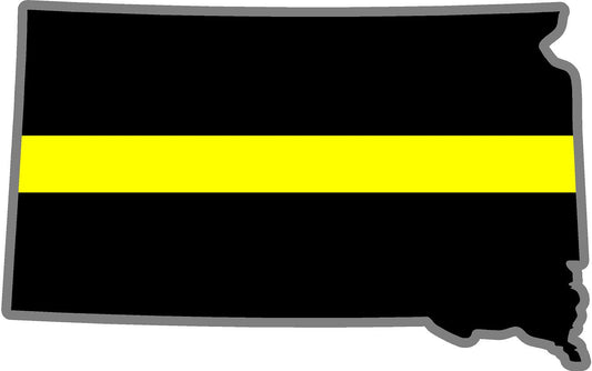 5" South Dakota SD Thin Yellow Line Black State Shape Sticker