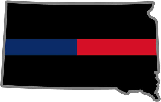 5" South Dakota SD Thin Blue / Red Line Black State Shape Sticker