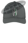 Dark Grey Flex Fit Hat Spartan Helmet with Thin GREEN Line