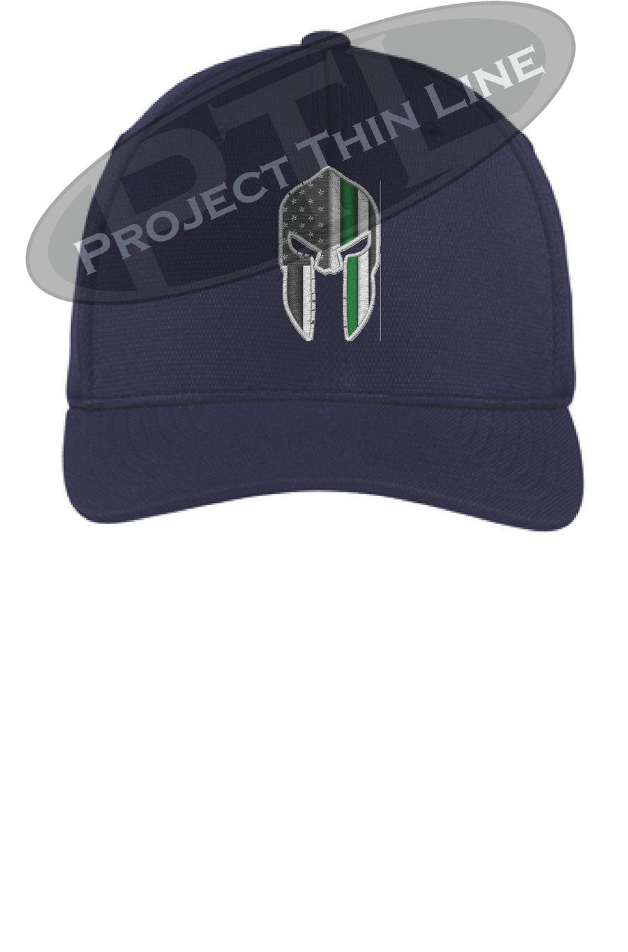Black Flex Fit Hat Spartan Helmet with Thin GREEN Line 