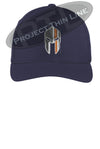 NAVY  Thin ORANGE Line Spartan inlayed with the American Flag Flex Fit Fitted TRUCKER Hat