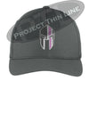 Dark Grey  Thin PINK Line Spartan inlayed with the American Flag Flex Fit Fitted Hat