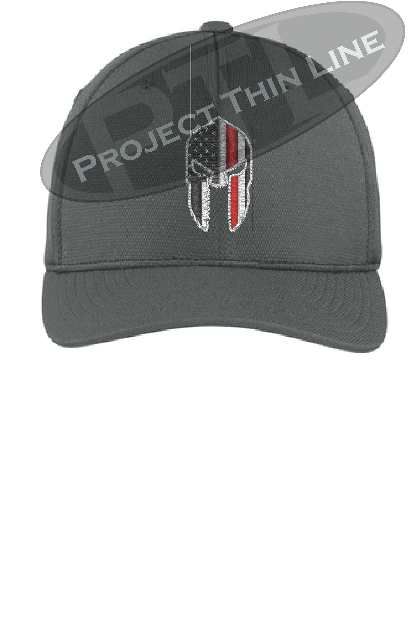 Dark Grey Flex Fit Hat Spartan Helmet with Thin RED Line