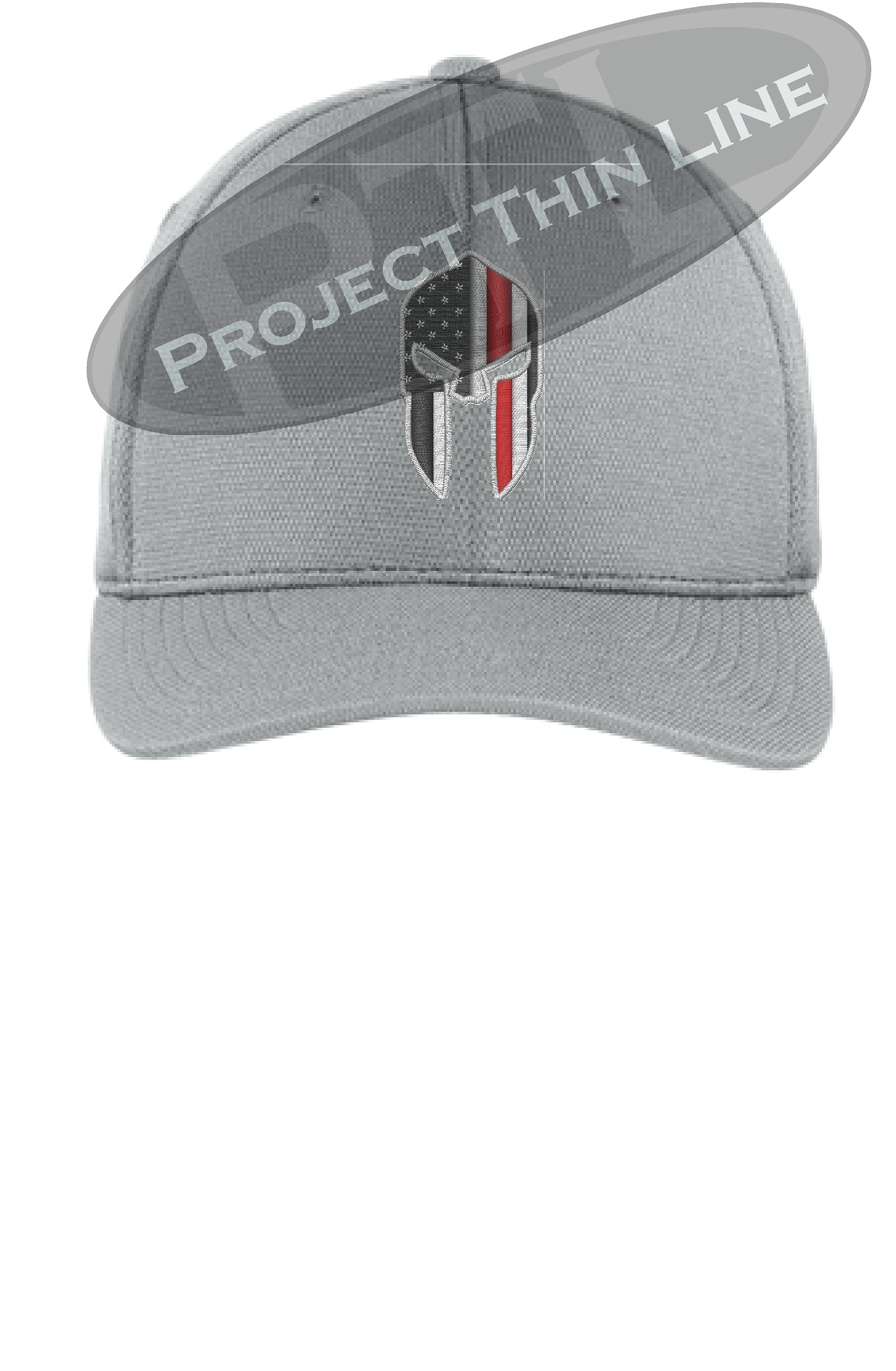 Light Grey Flex Fit Hat Spartan Helmet with Thin RED Line