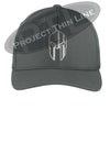 Dark Grey Flex Fit Hat Spartan Helmet with Thin Silver Line
