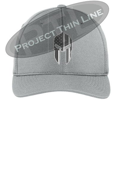Light Grey Flex Fit Hat Spartan Helmet with Thin Silver Line