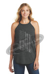 Black Tattered Tactical - Subdued American Flag Rocker Tank Top - FRONT