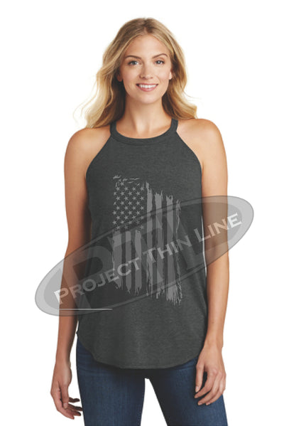 Black Tattered Tactical - Subdued American Flag Rocker Tank Top - FRONT