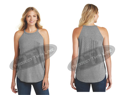 Grey Tattered Tactical - Subdued American Flag Rocker Tank Top