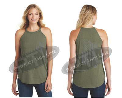 OD Green Tattered Tactical - Subdued American Flag Rocker Tank Top