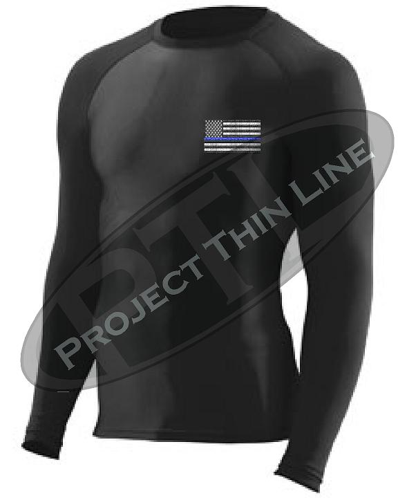 Embroidered Thin Blue Line American Flag Long Sleeve Compression Shirt