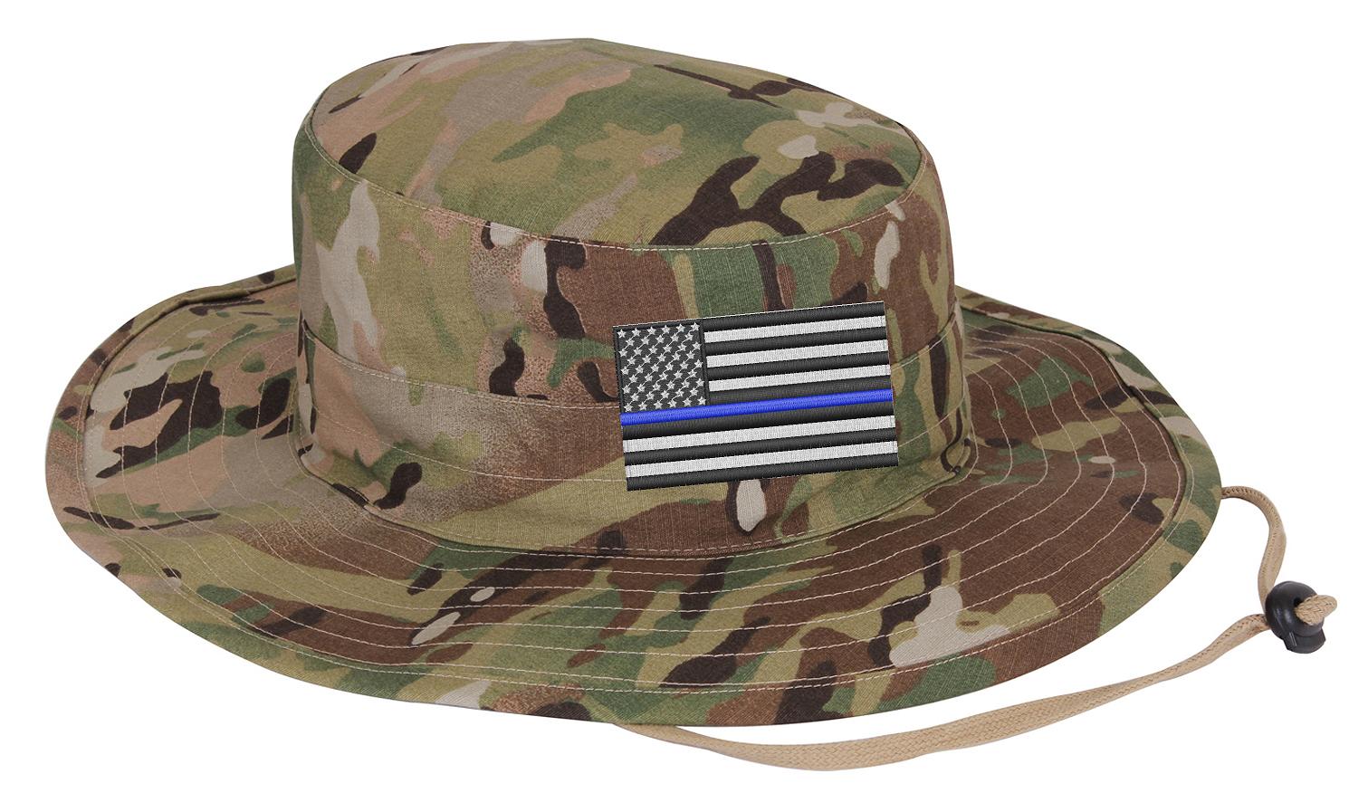 Embroidered Thin Blue Line American Flag Boonie Adjustable Hat