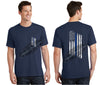 Navy Blue Thin BLUE Line Tattered American Flag Short Sleeve Shirt