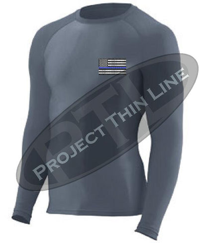 Charcoal Embroidered Thin Blue Line American Flag Long Sleeve Compression Shirt