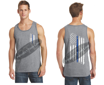 Grey Thin BLUE Line Tattered American Flag Tank Top
