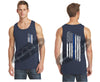 Navy Thin BLUE Line Tattered American Flag Tank Top