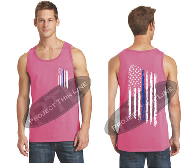 Pink Thin BLUE Line Tattered American Flag Tank Top
