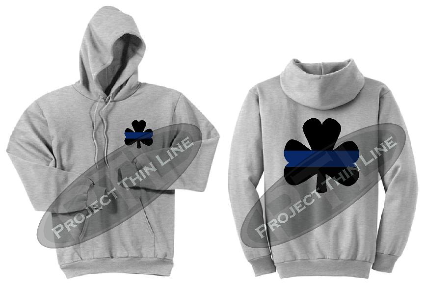 Thin BLUE Line Shamrock Clover Hooded Sweatshirt