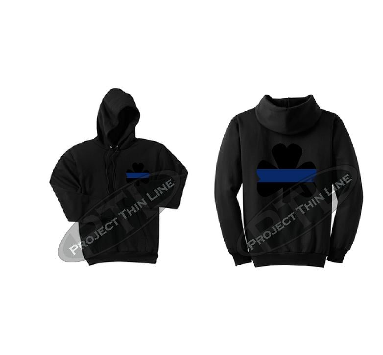 Ladies Thin BLUE Line Shamrock Clover Hooded Sweatshirt