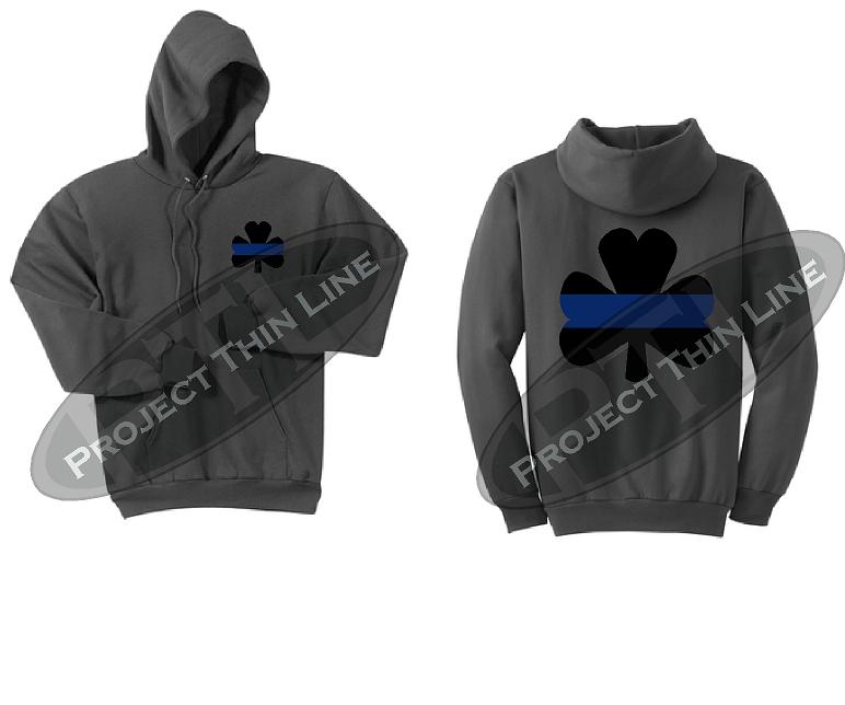 Thin BLUE Line Shamrock Clover Hooded Sweatshirt