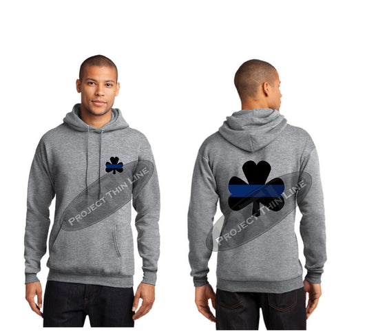 Thin BLUE Line Shamrock Clover Hooded Sweatshirt