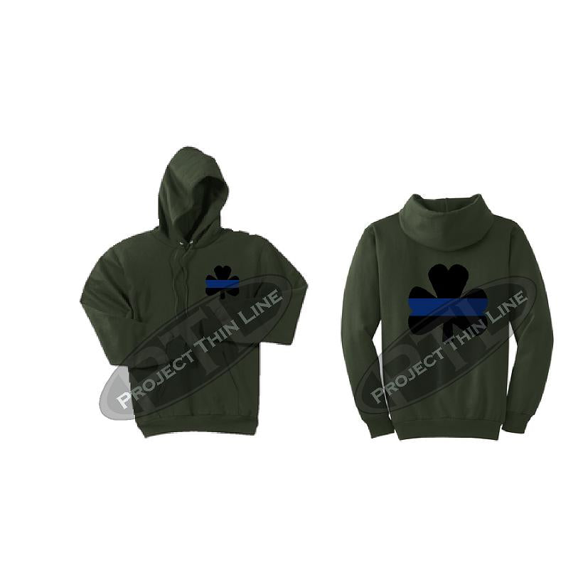 Thin BLUE Line Shamrock Clover Hooded Sweatshirt