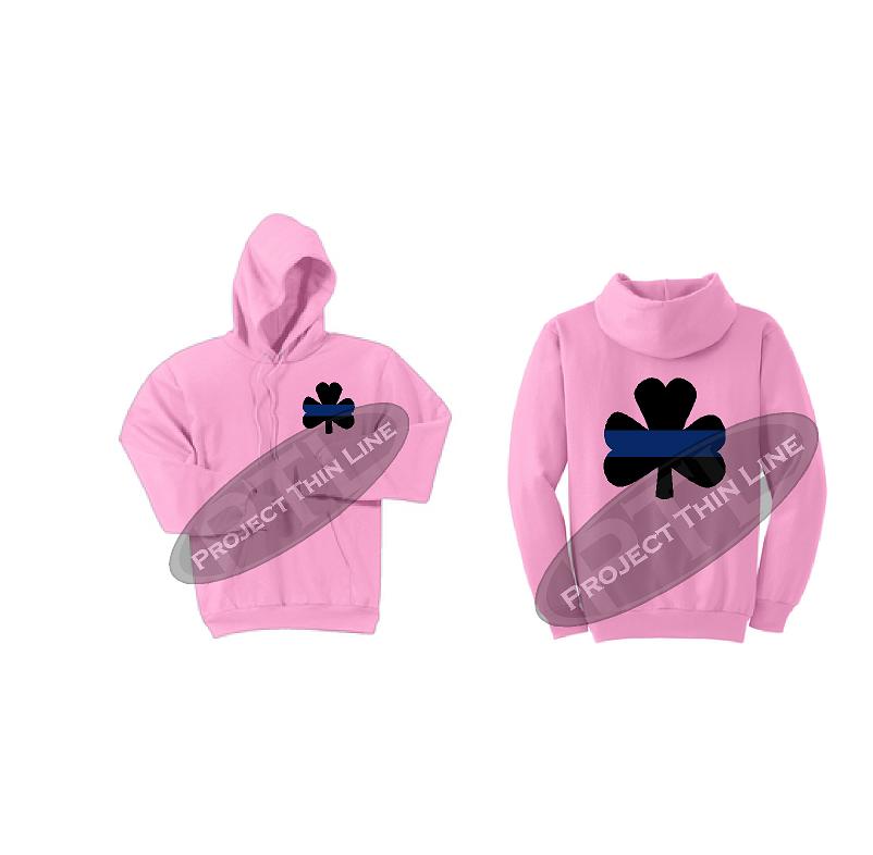 Thin BLUE Line Shamrock Clover Hooded Sweatshirt