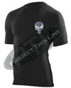 BLACK Embroidered Thin Blue Line Punisher Skull inlayed American Flag Short Sleeve Compression Shirt