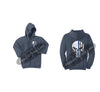 Steel Blue Thin BLUE Line Punisher Skull inlayed with the Tattered American Flag Hooded Sweatshirt