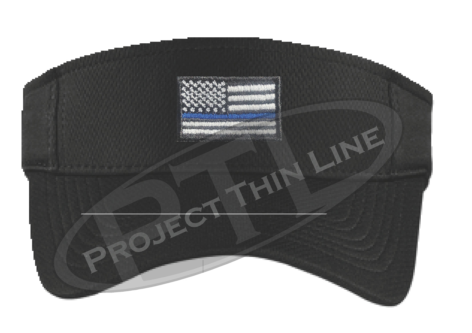 Black Embroidered Thin Blue Line American Flag Visor
