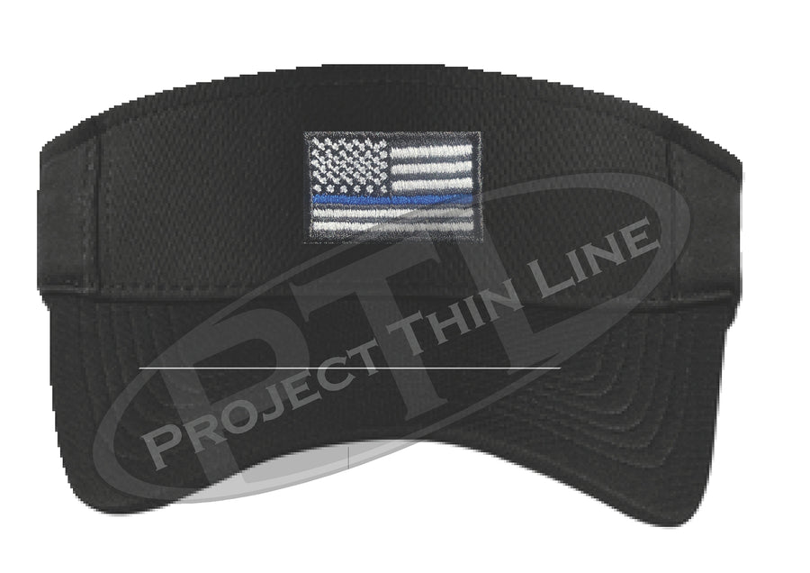 Black Embroidered Thin Blue Line American Flag Visor