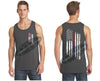 Charcoal Thin BLUE / Red Line Tattered American Flag Tank Top
