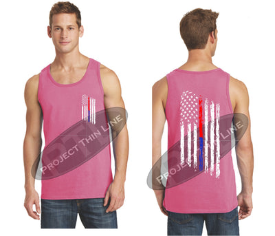 Pink Thin BLUE / Red Line Tattered American Flag Tank Top