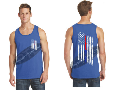 Royal Thin BLUE / Red Line Tattered American Flag Tank Top