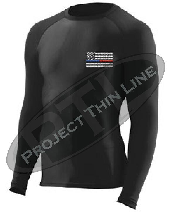 Embroidered Thin Blue / RED Line American Flag Long Sleeve Compression Shirt
