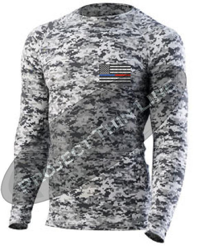 Digital Camo Embroidered Thin Blue / RED Line American Flag Long Sleeve Compression Shirt