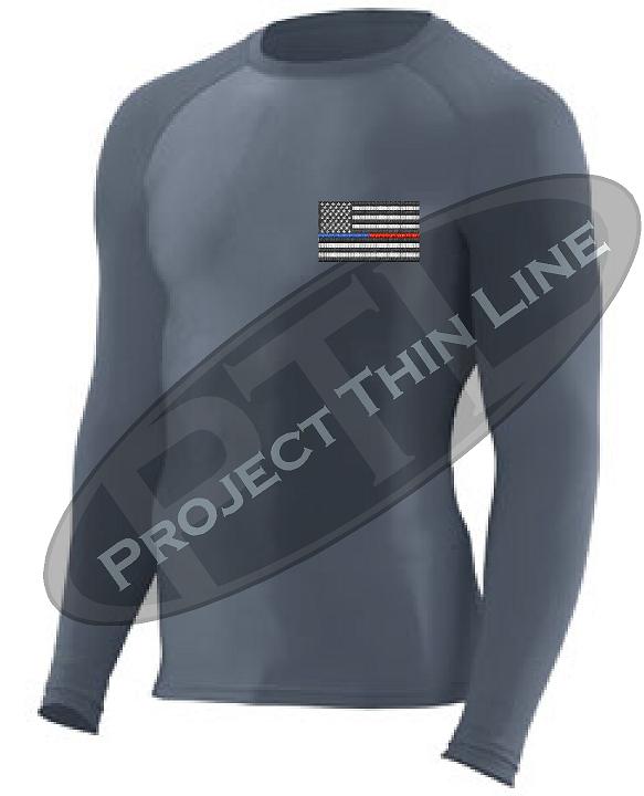 Charcoal Embroidered Thin Blue / RED Line American Flag Long Sleeve Compression Shirt