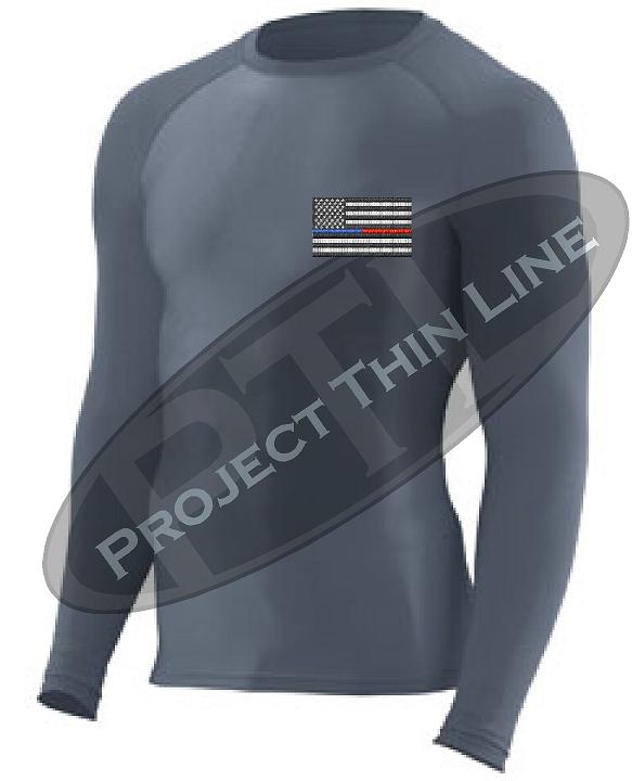 Black Embroidered Thin Blue / RED Line American Flag Long Sleeve Compression Shirt