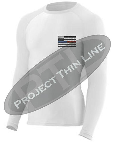 White Embroidered Thin Blue / RED Line American Flag Long Sleeve Compression Shirt