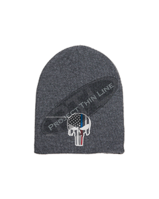 GREY Thin BLUE / RED Line PUNISHER inlayed with American Flage Skull Cap