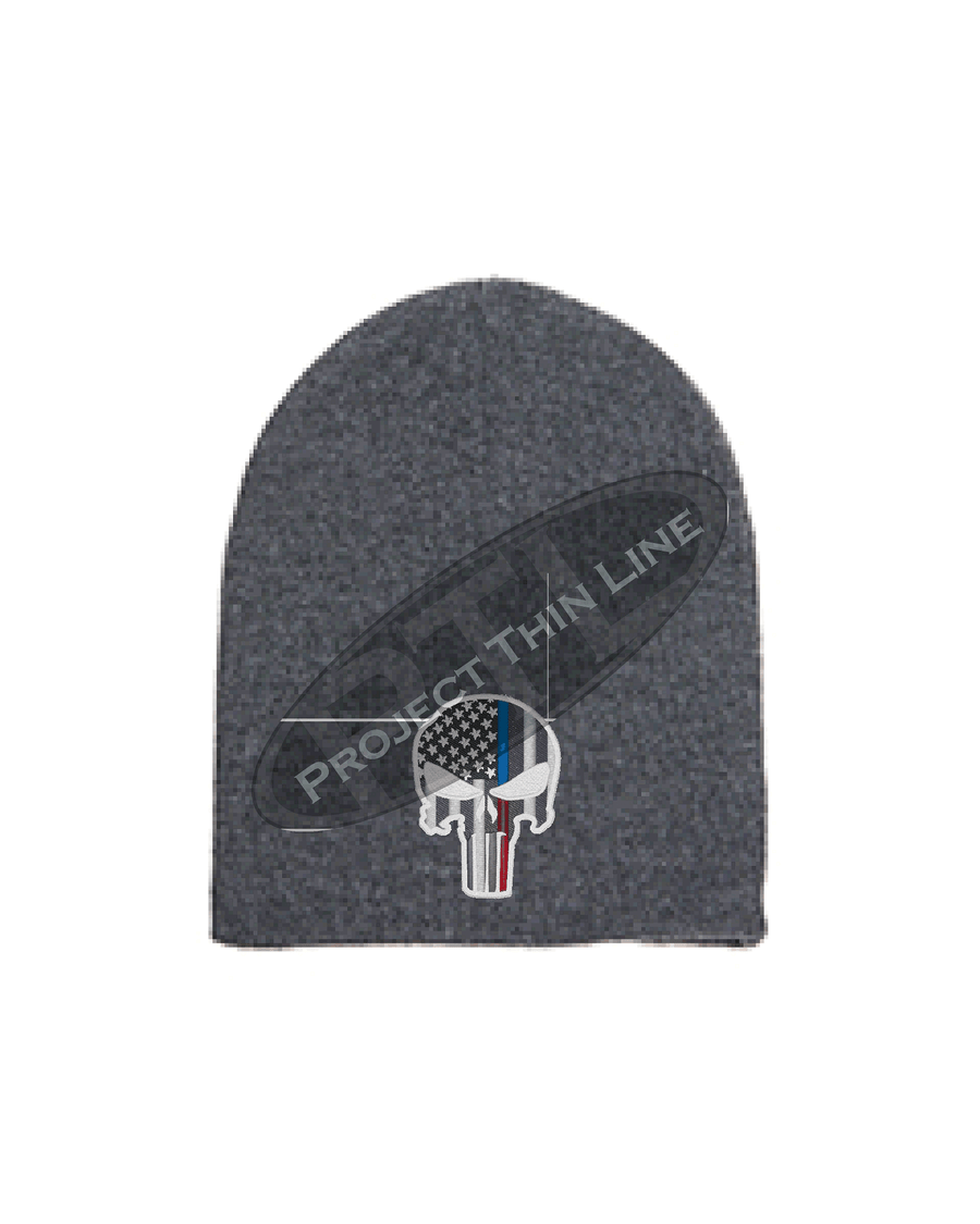 GREY Thin BLUE / RED Line PUNISHER inlayed with American Flage Skull Cap