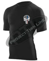 BLACK Embroidered Thin Blue / RED Line Punisher Skull inlayed American Flag Short Sleeve Compression Shirt