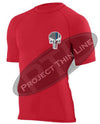 Red Embroidered Thin Blue / RED Line Punisher Skull inlayed American Flag Short Sleeve Compression Shirt