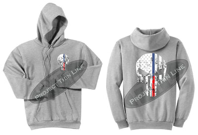 Ash Grey Hoodie with Blue / Red Line Punisher Skull