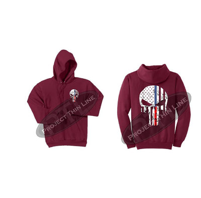 Womens RED Hoodie with Blue / Red Line Punisher Skull