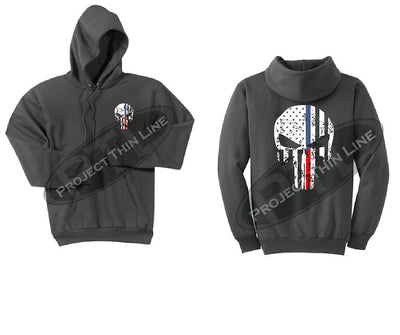 Charcoal Black Hoodie with Blue / Red Line Punisher Skull