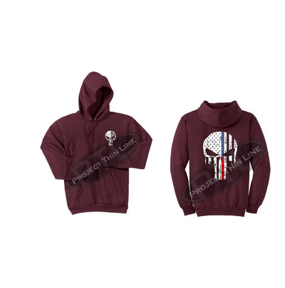 Maroon Black Hoodie with Blue / Red Line Punisher Skull