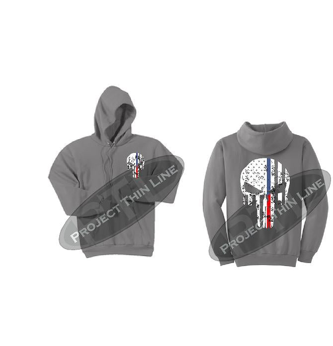 Medium Grey Hoodie with Blue / Red Line Punisher Skull