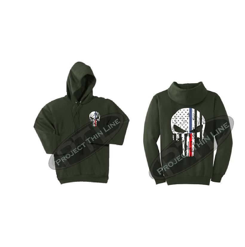 Thin BLUE RED Line Tattered American Flag Hooded Sweatshirt Project Thin Line